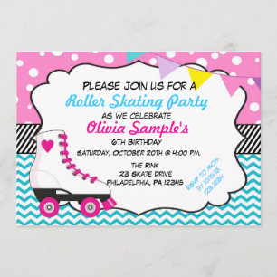 Roller Skating Party Chevron Birthday Invitation