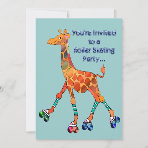 Roller Skating Party Giraffe Personalized Announcement