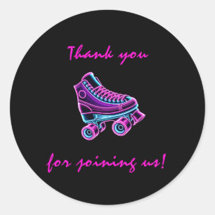 Roller Skating Party Girls Neon Birthday Thank You Classic Round Sticker