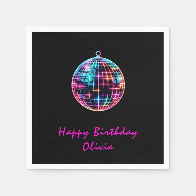 Roller Skating Party Girls Neon Glow Birthday Napkins (Front)