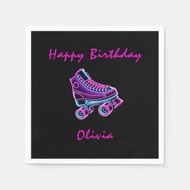 Roller Skating Party Girls Neon Glow Birthday Napkins (Front)