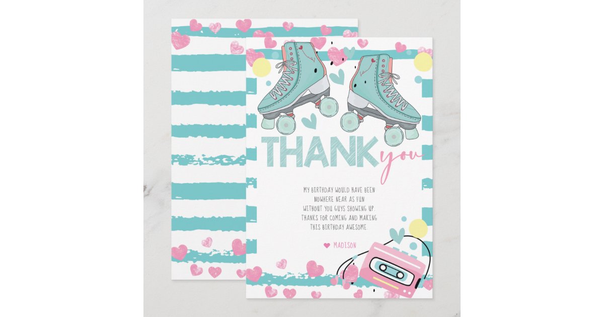 Roller Skating Pastel Birthday Thank You Card | Zazzle