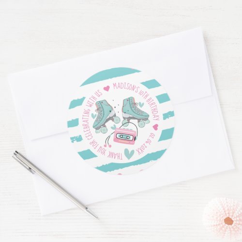 Roller Skating Pastel Birthday Thank you Classic Round Sticker