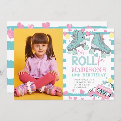 Roller Skating Pastel Photo Girl Birthday Invitation