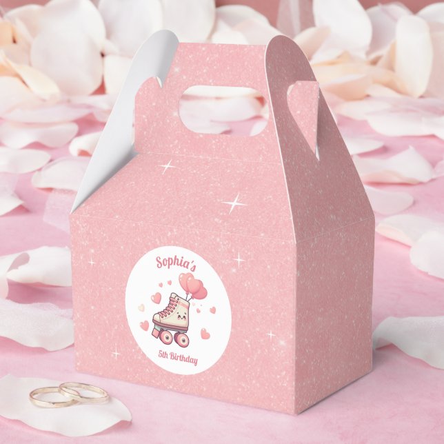 Roller Skating Pink Glitters Girl's Birthday Favor Boxes (Wedding)