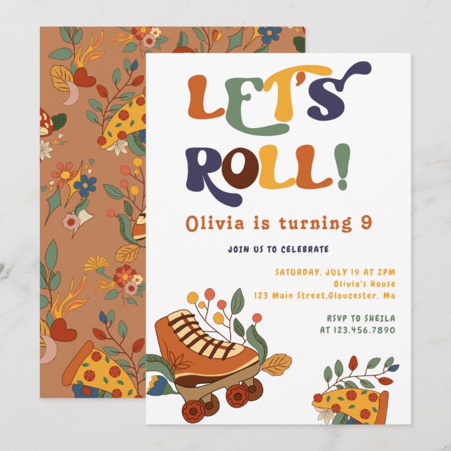 Roller Skating Retro Hippie Birthday  Invitation (Front/Back)