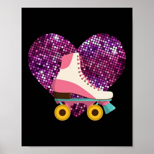 Roller Skating Roller Disco Heart 1970S Retro Poster