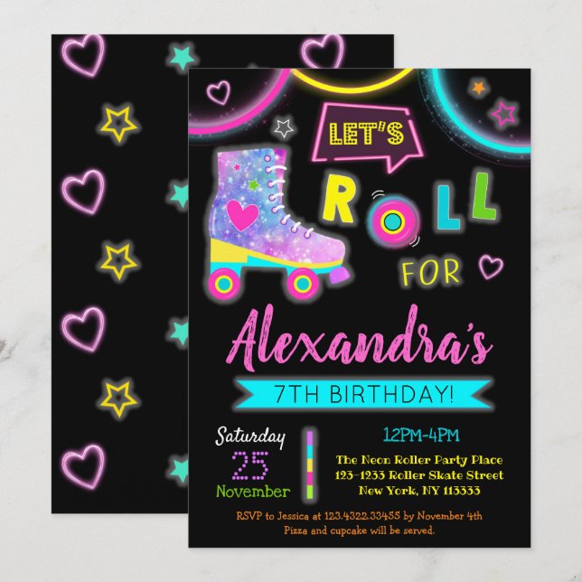 Roller Skating  Skate Birthday Party Invitations (Front/Back)
