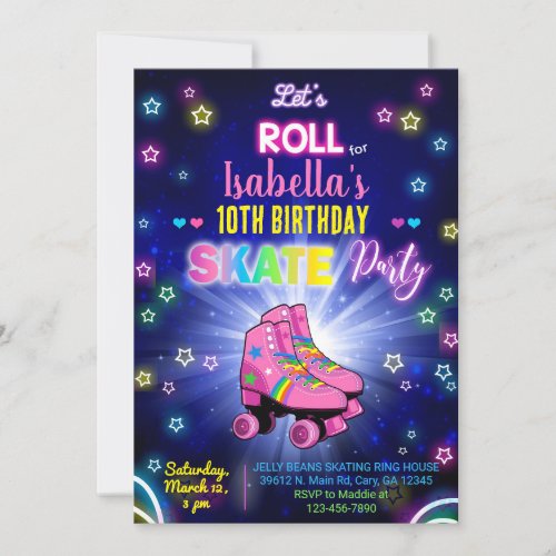 Roller skating skates girl birthday invitation invitation