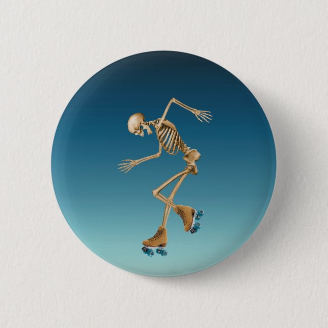 Roller Skating Skeleton Blues Button (Front)