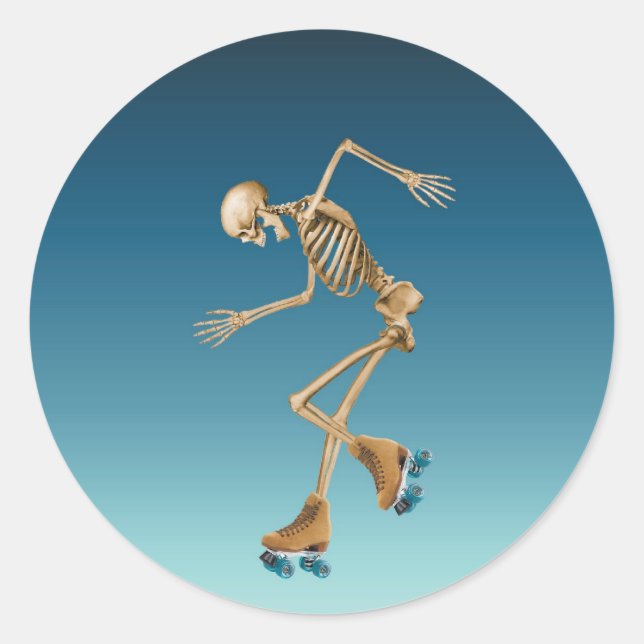 Roller Skating Skeleton Blues Classic Round Sticker (Front)
