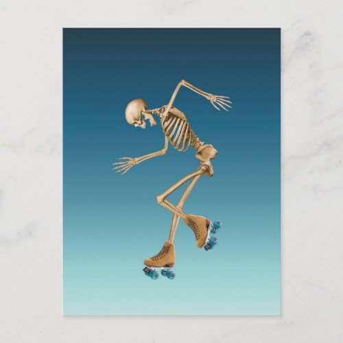 Roller Skating Skeleton Blues Postcard