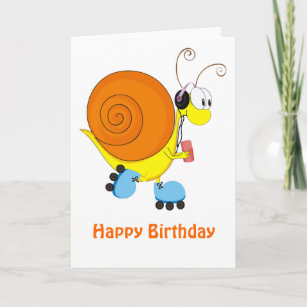 Roller Skating Snail Birthday Card