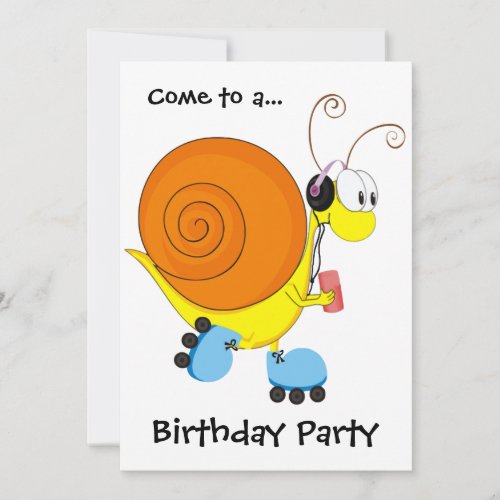 Roller Skating Snail Birthday Party Invitation