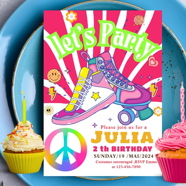 Roller Skating Sneaker Birthday COLORFUL  Retro Invitation (Creator Uploaded)