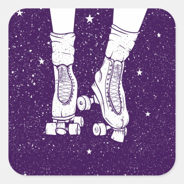 Roller skating space universe scene. square sticker (Front)
