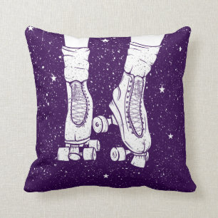 Roller skating space universe scene. throw pillow