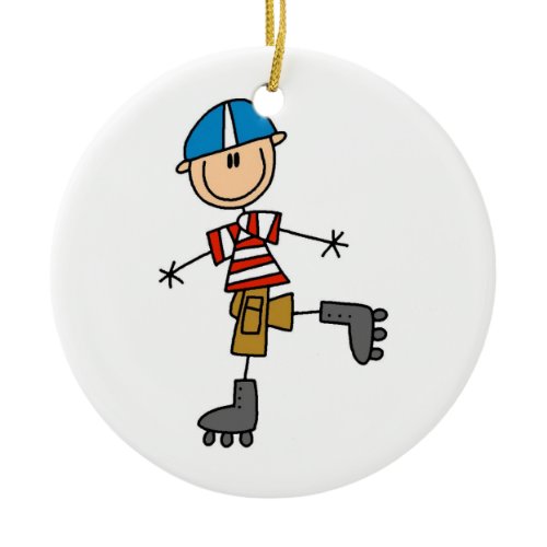 Roller Skating Stick Figure Ceramic Ornament
