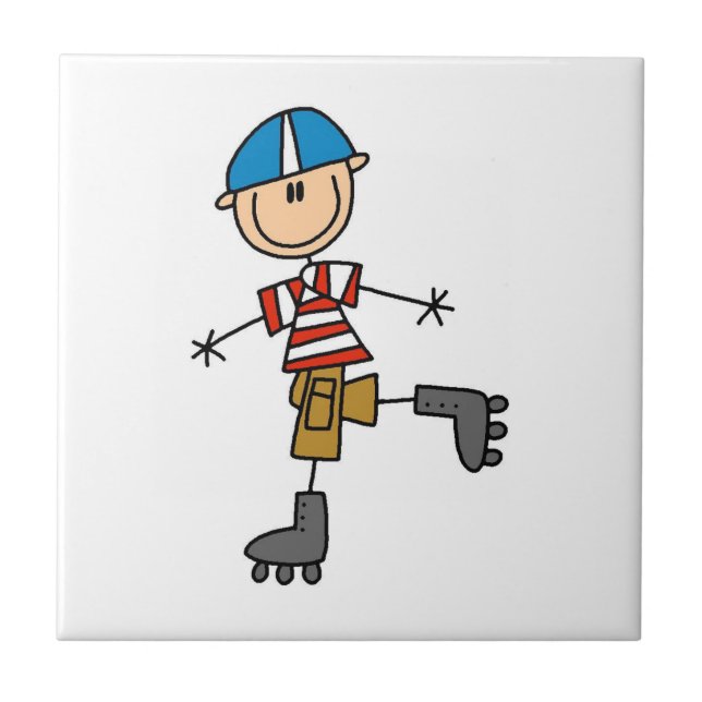 Roller Skating Stick Figure Ceramic Tile (Front)