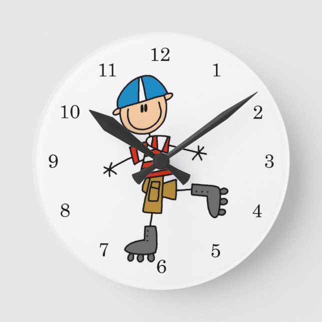 Roller Skating Stick Figure Round Clock (Front)