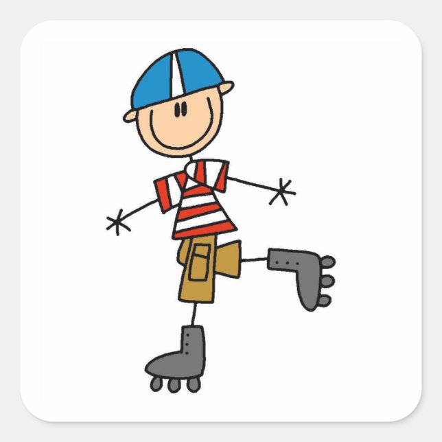 Roller Skating Stick Figure Square Sticker (Front)