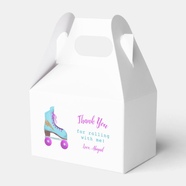 Roller Skating Thank You Birthday Party Favor Boxes (Front Side)