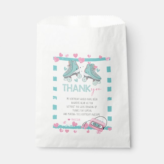 Roller Skating Thank you Pastel Party Favor Bag (Front)