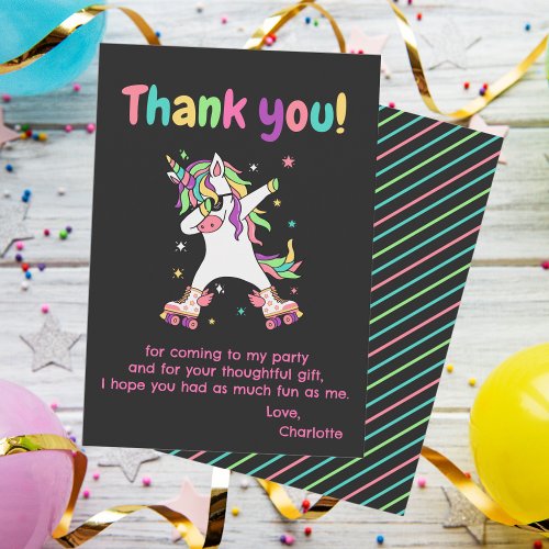 Roller Skating Unicorn Birthday Thank You Card