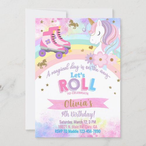 Roller Skating Unicorn girl birthday invitation Invitation