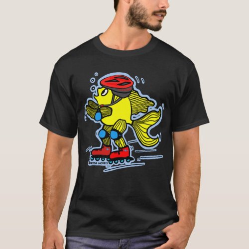 Rollerblade Fish funny Skating cartoon T_Shirt