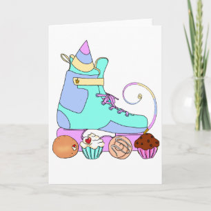 Rollerblade Roller Skate Birthday Cake Card Blue