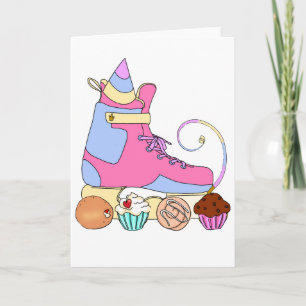 Rollerblade Roller Skate Birthday Cake Card Pink