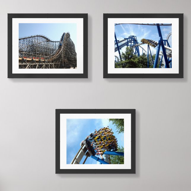 Rollercoaster at amusement park wall art sets (Front)