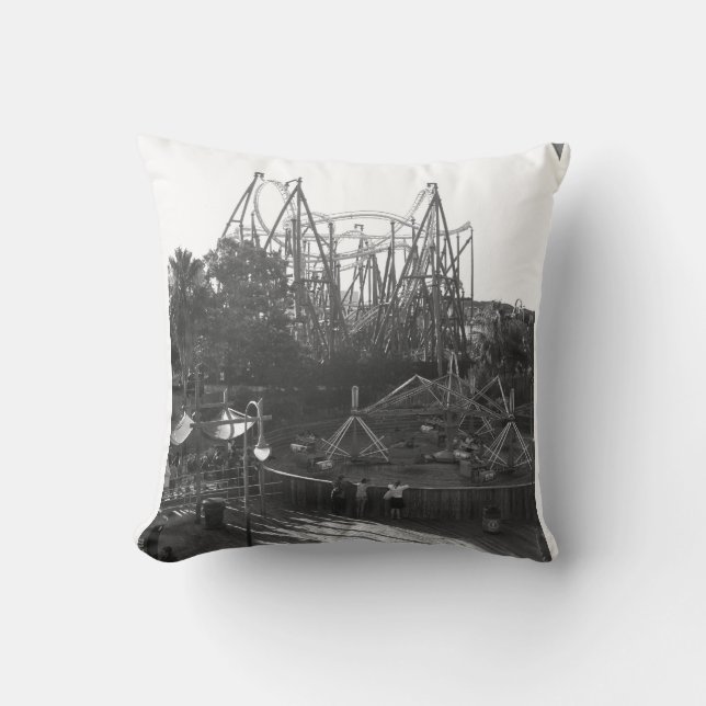 Rollercoaster Black and White Throw Pillow (Front)