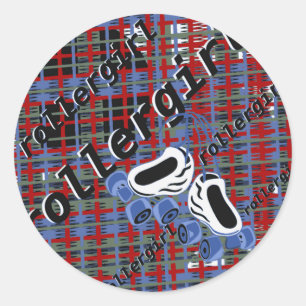 rollergirl plaid attack helmet classic round sticker
