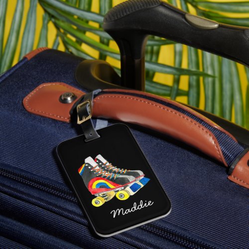 Rollerskates retro eighties art luggage tag