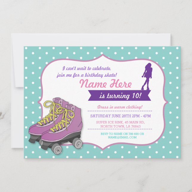 Rollerskating Birthday Party Skate Mint Invite (Front)