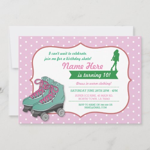 Rollerskating Birthday Party Skate Pink Invite