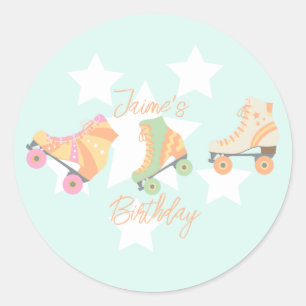 Rollerskating Birthday Pastel Stars Classic Round Sticker
