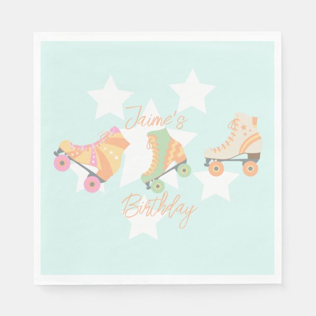 Rollerskating Birthday Pastel Stars Napkins (Front)
