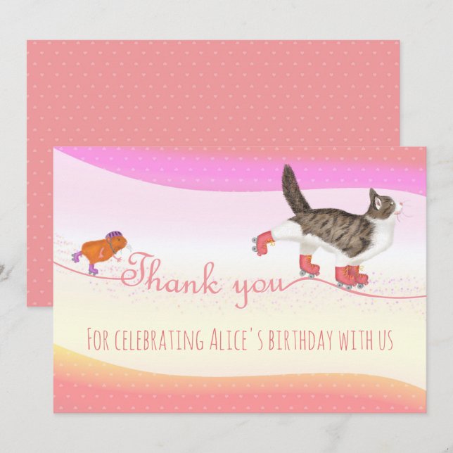 Rollerskating cat and guinea pig thank you card (Front/Back)