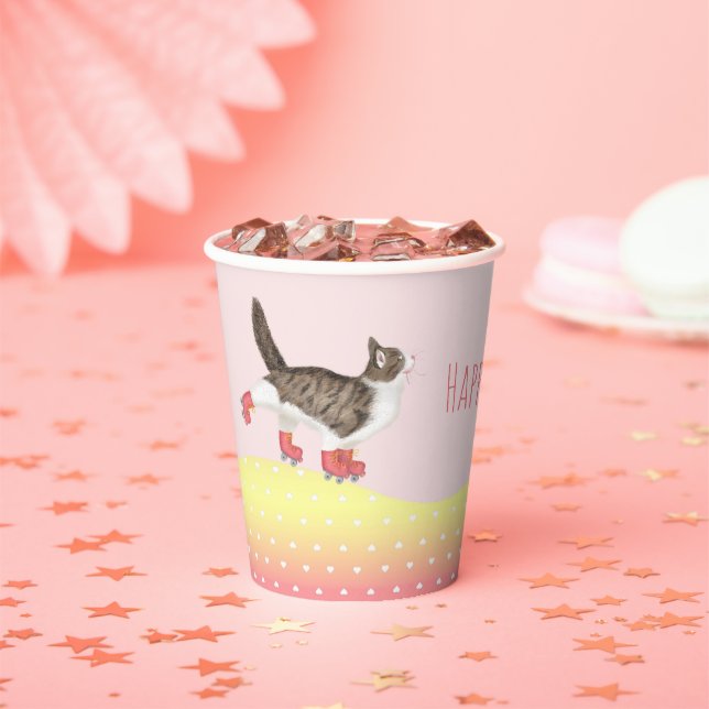 Rollerskating pets paper party cup (Insitu)