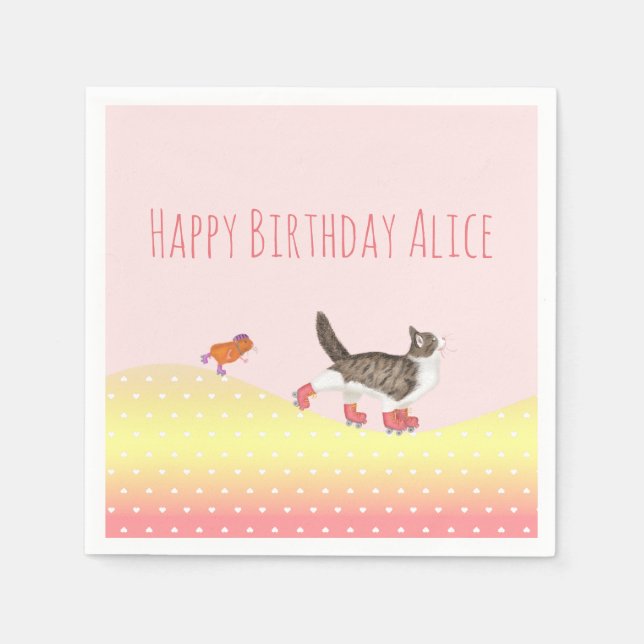 Rollerskating pets paper party napkins (Front)
