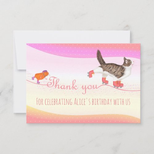 Rollerskating pets thank you card small