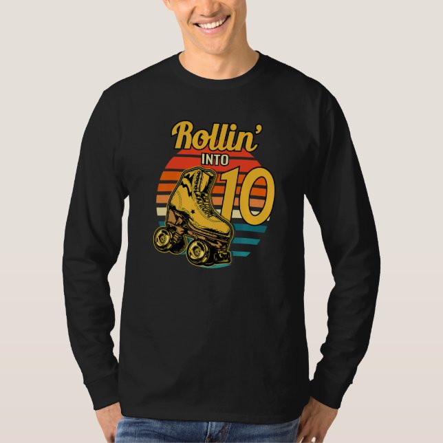 Rollin' Into 10 Retro Roller 10th Birthday Party S T-Shirt (Front)