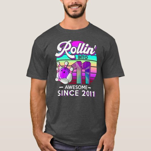 Rollin into 11th Birthday Bowler Bowling 11 T_Shirt