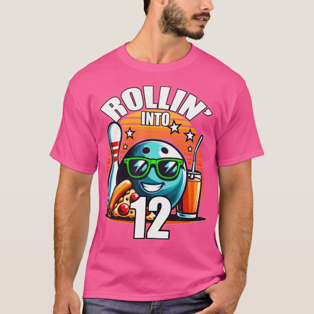 Rollin Into 12 Bowling Birthday Party 12Th Birthda T-Shirt (Front)
