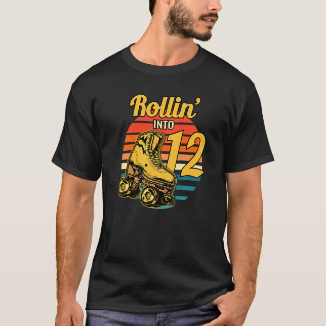 Rollin' Into 12 Retro Roller 12th Birthday Party S T-Shirt (Front)