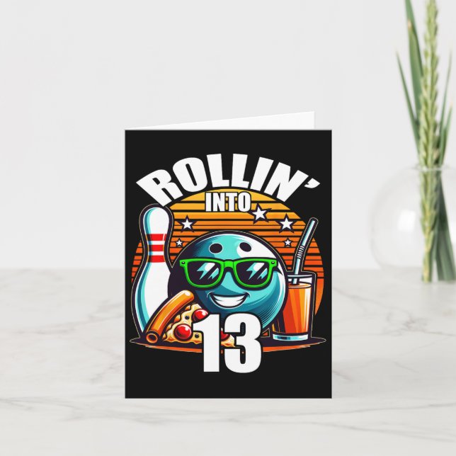 Rollin Into 13 Bowling Birthday Party 13th Birthda Card (Front)