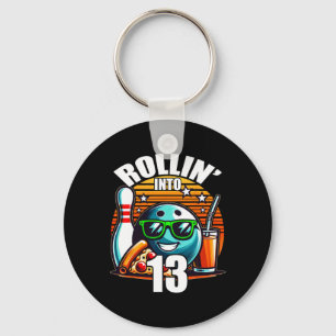 Rollin Into 13 Bowling Birthday Party 13th Birthda Keychain